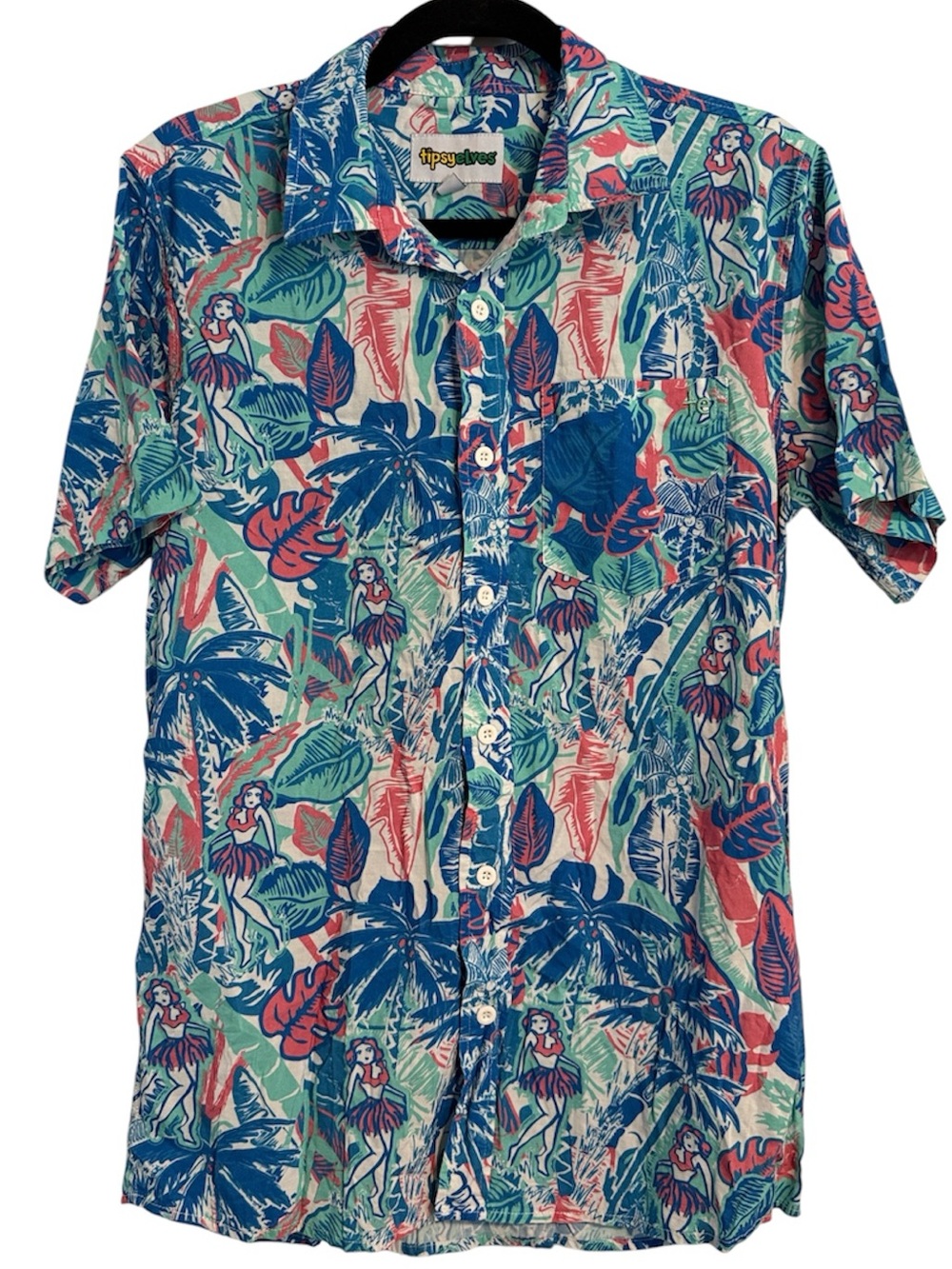 Tipsy Elves Island Breeze Hawaiian Print Button Down Short Sleeve Collared Shirt